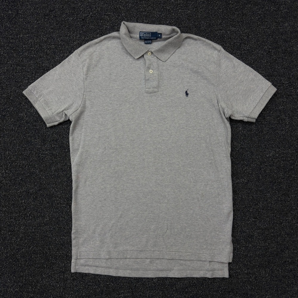 Vintage Polo Ralph Lauren Gray Polo Shirt Men M Hong Kong Cotton Pony Logo